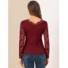 imageAllegra K Womens Floral Embroidery Sheer Long Sleeves Lace Blouse TopBurgundy
