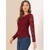 imageAllegra K Womens Floral Embroidery Sheer Long Sleeves Lace Blouse TopBurgundy