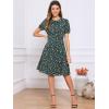 imageAllegra K Womens Peter Pan Collar Tie Neck Short Sleeves ALine Elegant Belted Vintage Floral DressGreen