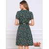 imageAllegra K Womens Peter Pan Collar Tie Neck Short Sleeves ALine Elegant Belted Vintage Floral DressGreen