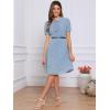 imageAllegra K Womens Peter Pan Collar Tie Neck Short Sleeves ALine Elegant Belted Vintage Floral DressSky Blue
