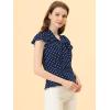 imageAllegra K Womens Polka Dots Tie Neck Blouse Summer Ruffled Cap Sleeve Office TopDark Blue