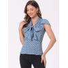 imageAllegra K Womens Polka Dots Tie Neck Blouse Summer Ruffled Cap Sleeve Office TopGrey Blue