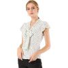 imageAllegra K Womens Polka Dots Tie Neck Blouse Summer Ruffled Cap Sleeve Office TopWhite