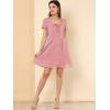 imageAllegra K Womens Printed Dress Summer 2025 Casual Square Neck Short Sleeve Fit and Flare Dresses Small PinkHeart