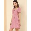 imageAllegra K Womens Printed Dress Summer 2025 Casual Square Neck Short Sleeve Fit and Flare Dresses Small PinkHeart