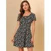 imageAllegra K Womens Printed Dress Summer 2025 Casual Square Neck Short Sleeve Fit and Flare DressesBlack Pinkfloral