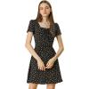 imageAllegra K Womens Printed Dress Summer 2025 Casual Square Neck Short Sleeve Fit and Flare DressesBlackfloral
