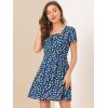 imageAllegra K Womens Printed Dress Summer 2025 Casual Square Neck Short Sleeve Fit and Flare DressesBluefloral