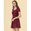 imageAllegra K Womens Printed Dress Summer 2025 Casual Square Neck Short Sleeve Fit and Flare DressesBurgundystars