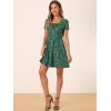 imageAllegra K Womens Printed Dress Summer 2025 Casual Square Neck Short Sleeve Fit and Flare DressesDark Greenfloral
