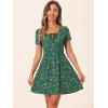 imageAllegra K Womens Printed Dress Summer 2025 Casual Square Neck Short Sleeve Fit and Flare DressesDark Greenfloral