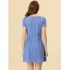 imageAllegra K Womens Printed Dress Summer 2025 Casual Square Neck Short Sleeve Fit and Flare DressesGray Bluestars
