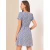 imageAllegra K Womens Printed Dress Summer 2025 Casual Square Neck Short Sleeve Fit and Flare DressesPurplefloral