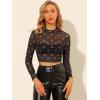 imageAllegra K Womens SemiSheer Sexy Blouse Heart Print Crop Tops Cocktail Party Mesh TopBlack