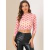 imageAllegra K Womens SemiSheer Sexy Blouse Heart Print Crop Tops Cocktail Party Mesh TopPink