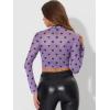 imageAllegra K Womens SemiSheer Sexy Blouse Heart Print Crop Tops Cocktail Party Mesh TopPurple