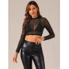 imageAllegra K Womens SemiSheer Sexy Blouse Heart Print Crop Tops Cocktail Party Mesh TopSolid Black