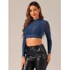 imageAllegra K Womens SemiSheer Sexy Blouse Heart Print Crop Tops Cocktail Party Mesh TopSolid Dark Blue