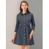 imageAllegra K Womens Shirt Dress Button Down 34 Sleeve School Work Mini Casual ShirtdressesDark Blue
