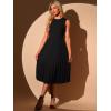 imageAllegra K Womens Sleeveless Pleated Dress Ruffle Hem Crew Neck Tank Knitted Elegant Midi DressesBlack