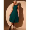 imageAllegra K Womens Sleeveless Pleated Dress Ruffle Hem Crew Neck Tank Knitted Elegant Midi DressesDark Green