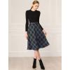imageAllegra K Womens Tartan Plaid High Waist Belted Vintage ALine Midi SkirtBlue Green