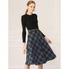 imageAllegra K Womens Tartan Plaid High Waist Belted Vintage ALine Midi SkirtBlue Green