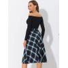 imageAllegra K Womens Tartan Plaid High Waist Belted Vintage ALine Midi SkirtBlue White