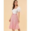 imageAllegra K Womens Tartan Plaid High Waist Belted Vintage ALine Midi SkirtPink