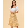 imageAllegra K Womens Tartan Plaid High Waist Belted Vintage ALine Midi SkirtYellow