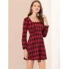 imageAllegra K Womens Vintage Plaid Dress Retro Square Neck Long Sleeve Office Work Christmas Mini DressesBlackred