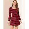 imageAllegra K Womens Vintage Plaid Dress Retro Square Neck Long Sleeve Office Work Christmas Mini DressesBlackred