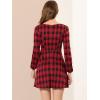 imageAllegra K Womens Vintage Plaid Dress Retro Square Neck Long Sleeve Office Work Christmas Mini DressesBlackred