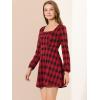 imageAllegra K Womens Vintage Plaid Dress Retro Square Neck Long Sleeve Office Work Christmas Mini DressesBlackred