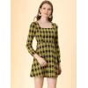 imageAllegra K Womens Vintage Plaid Dress Retro Square Neck Long Sleeve Office Work Christmas Mini DressesBlackyellow
