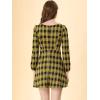 imageAllegra K Womens Vintage Plaid Dress Retro Square Neck Long Sleeve Office Work Christmas Mini DressesBlackyellow