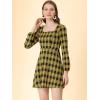 imageAllegra K Womens Vintage Plaid Dress Retro Square Neck Long Sleeve Office Work Christmas Mini DressesBlackyellow