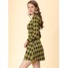 imageAllegra K Womens Vintage Plaid Dress Retro Square Neck Long Sleeve Office Work Christmas Mini DressesBlackyellow