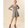 imageAllegra K Womens Vintage Plaid Dress Retro Square Neck Long Sleeve Office Work Christmas Mini DressesBrown