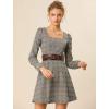 imageAllegra K Womens Vintage Plaid Dress Retro Square Neck Long Sleeve Office Work Christmas Mini DressesBrown