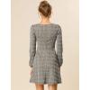 imageAllegra K Womens Vintage Plaid Dress Retro Square Neck Long Sleeve Office Work Christmas Mini DressesBrown