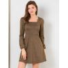 imageAllegra K Womens Vintage Plaid Dress Retro Square Neck Long Sleeve Office Work Christmas Mini DressesBrowngold
