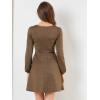 imageAllegra K Womens Vintage Plaid Dress Retro Square Neck Long Sleeve Office Work Christmas Mini DressesBrowngold