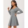 imageAllegra K Womens Vintage Plaid Dress Retro Square Neck Long Sleeve Office Work Christmas Mini DressesGreen