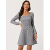 imageAllegra K Womens Vintage Plaid Dress Retro Square Neck Long Sleeve Office Work Christmas Mini DressesPurple