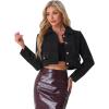 imageAllegra K Button Blazer for Womens Short Suit Collared Crop Tweed JacketBlack