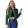 imageAllegra K Button Blazer for Womens Short Suit Collared Crop Tweed JacketGreen