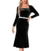 imageAllegra K Elegant Velvet Dress for Womens Square Neck Long Sleeve Cocktail Mermaid Bodycon Midi DressesBlack
