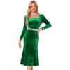 imageAllegra K Elegant Velvet Dress for Womens Square Neck Long Sleeve Cocktail Mermaid Bodycon Midi DressesGreen